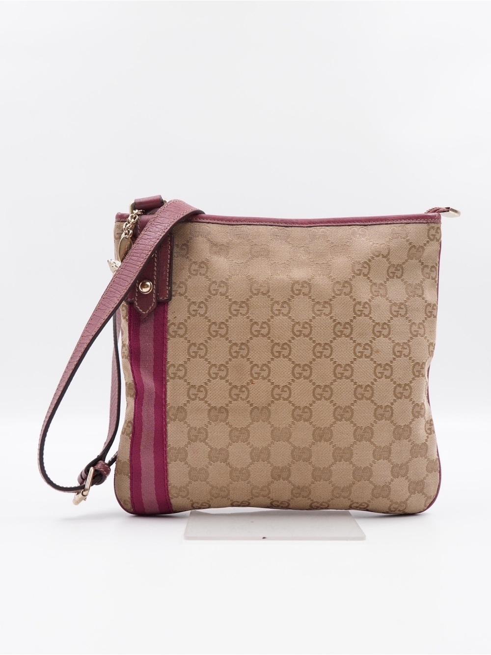 Gucci Beige GG Supreme Canvas Crossbody with Pink Trim